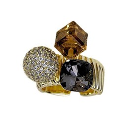 Crystal Geometric Statement Adjustable Open Band Ring for Women Girls Stacking Bezel Round Princess Cut Cube CZ Art Deco Finger Rings Comfort Fit Chunky Trendy Shiny Prom Party Birthday Jewelry