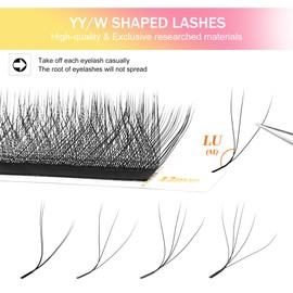 XIUSUZAKI YY Lash Extensions Supplies Y Eyelash Extensions 0.05mm Thickness L/LU Curl Mix 8-15mm Premade Fans 4D Russian Volume Matte Black 12 Rows Crisscross Eye Lashes(YY-0.05-LU,8-15mm)