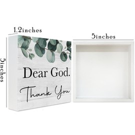 Dear God Thank You Sign, Inspirational Christian Decor, Plaque Rustic Box Sign for Living Room Shelf Table Decoration Bible Verse Jesus Thank You Decor Gifts for Women Men 5x5 C10