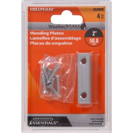 Hillman Hardware Essentials 853085 Mending Plate Galvanized 2" x 1/2" 4-Pack