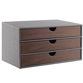 RHCSZ Cloth-Effect Faux Leather Desk Organizer File Cabinet Executive Office Supplies Desktop Filing A4 Contract Document Stackable Storage Box with 3 Drawers (Grey)