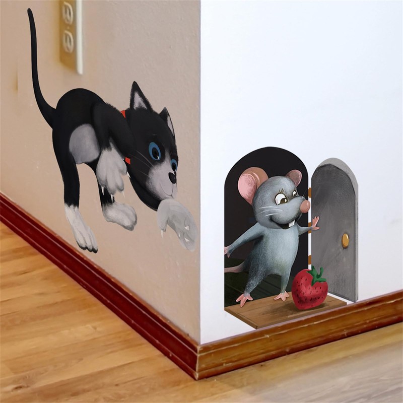 WOHAHA Wall Sticker, Mouse Sticker, Strawberry, Mouse Hole, Stylish, Cute,