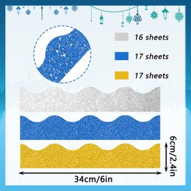 Crtiin 55.8 Feet Bulletin Board Border Shiny Scalloped Borders Bulletin Board Border Decorative Eid Bulletin Board Trim Poster Borders Classroom Decoration Strips (Gold, Blue, White)