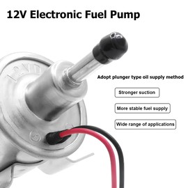 BESULEN Electric Fuel Pump, 12v Heavy Duty Low Pressure Fuel Transfer Pump, Universal Inline Gas Diesel Fuel Pump for Lawn Mower Carburetor Gas Diesel Engine, Car Tuning Accessories (Silver)