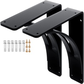 HomiShare 2Pcs Heavy Duty Shelf Brackets 10 x 12 x 2.5, Steel Brackets 450lbs Load Capacity, Triangle Support Mantel Brackets , DIY Metal Shelf Brackets Matte Black