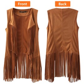 Alaiyaky Ropa Hippy para Mujer, 6 Piezas Ropa Hippie Chaleco con Flecos Y Accesorios Hippie con Collar Pendientes Diadema Gafas, Traje de Disfraces Retro Años 80 para Fiestas Retro (Tipo A, M)