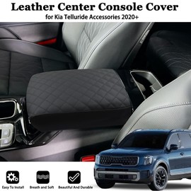 ZOXOQ Center Console Armrest Cover for Kia Telluride Accessories 2020-2025 Armrest Lid Protector Arm Rest Box Leather Pad Interior Seat Box Case Trim Middle Console Cushion (Black Stitches)