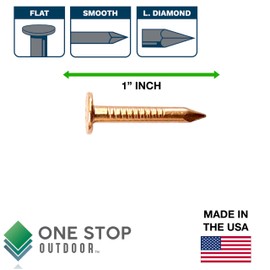 (1000-Pack) 1 Inch Copper USA MADE Nails Roofing Finish - Solid Pure Copper Slate Spikes Flashing Furniture Boat - Highest Quality Nails (1000)