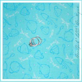 Unbranded BonEful Fabric FQ Cotton Quilt Aqua Blue White Flower Tea Cup Heart Girl Dress S