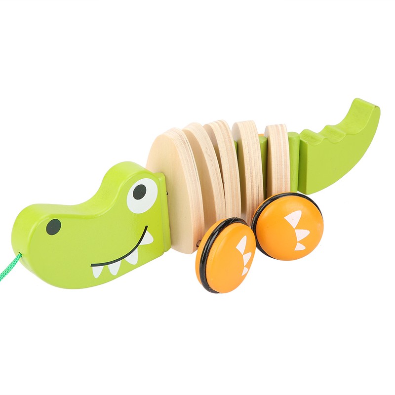 Toddler Child Crocodile Wooden Rope Toy Walk A Long Pull