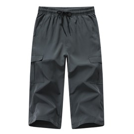 WaltZon Boys Cargo Capris Pants Youth Quick Dry Lightweight Pull-On Hiking Shorts for Sports Outdoor with Zipper Pockets(LL0326-Gray08)