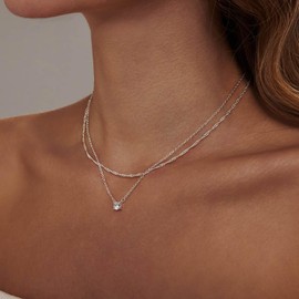 Inateannal Vintage Layered Crystal Choker Necklace Cubic Zirconia Pendant Necklace Gold Rhinestone Chain Necklace Round Diamond Necklaces Jewellery for Women and Girls, Zinc, No Gemstone