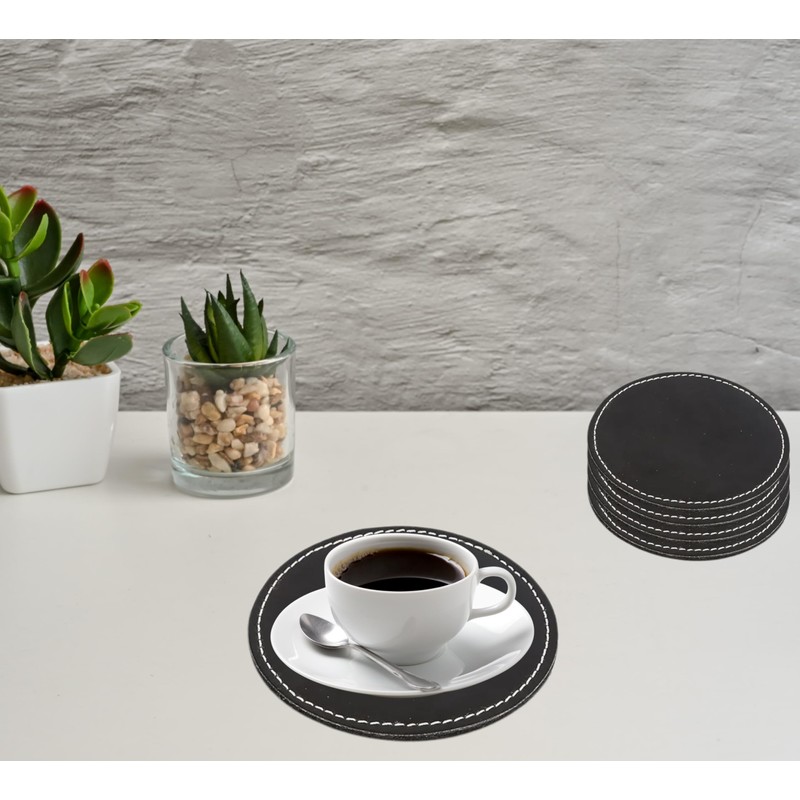 Rustic Leather Coasters for Drinks - Black Leather Coaster Blanks