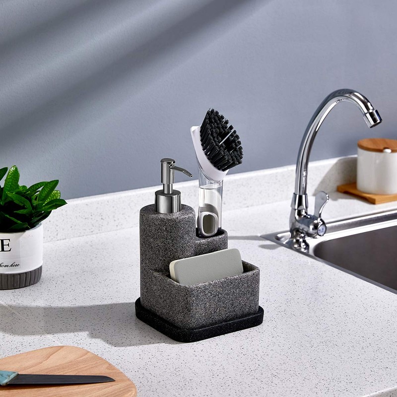 ZCCZ Black Soap Dispenser with Sponge Holder, Kitchen Soap Dispenser