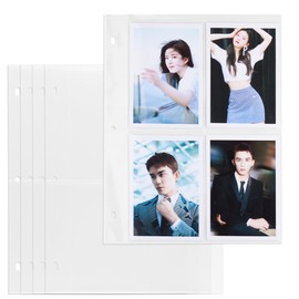 Baskiss 25 Pcs Bromid Refills, 4 Pocket Refills, Ultra Thick, Bromide L Size, Polaroid, Photo DSC Size, Photo Large, Clear File Storage Holder, Replaceable Pocket Files, Storage, 3 Holes for A4 Binder