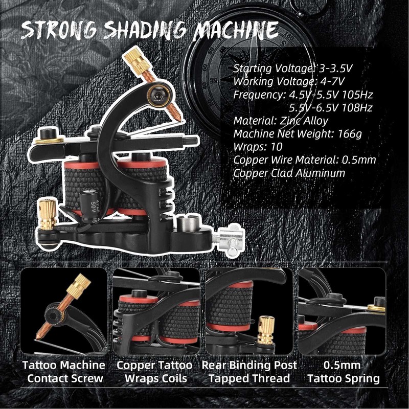 10 Wraps Tattoo Coil Machine Set Mini Tattoo Power Supply