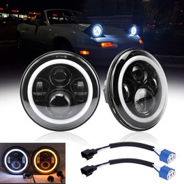 AMUNIESUN DOT 2x7inch Round Led Projector Headlights Combo Beams(High & Low) With White DRL Amber Turn Light For Mazda Miata 1990-1997