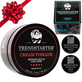 TRENDSTARTER - CREAM POMADE 2oz Travel Size with Free Matte Wax (0.25oz) & Forming Paste (0.25oz) Samples - Gift Box Included - Pomade Gift Set