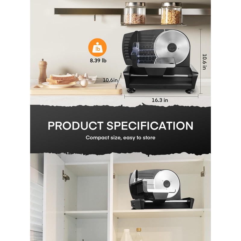 FOHERE Electric Meat Slicer 200W Deli Slicer for Home with