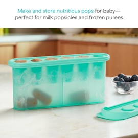 Munchkin® Silicone Baby Food Freezer Tray with Lid - Baby Popsicle Molds for Breastmilk, Fruit, and Veggie Purees, Mint