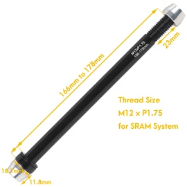 CyclingDeal Trainer Thru Axle - Brocheta de rueda trasera de 12 mm para interior - Longitud de 166 mm a 178 mm - Paso de rosca: M12 x P1.75 - Espaciadores de 2,5 mm/6 mm incluidos