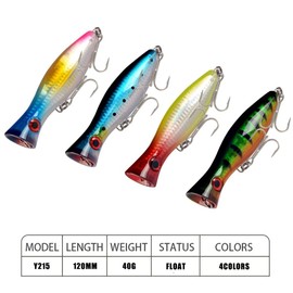 GudGmtoy 4pcs Floating Fishing Lures Large Popper Lure Topwater Fishing Bait Saltwater Artificial Hard Lures Bass Tuna Popper Lures for Seabass, Pike, Perch Blue Green-Laser