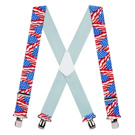 Suspender Store Novelty American Flag Design Suspenders - 2-Inch Wide Elastic - Clip - X-Back - 54" for 6'1" to 6'5" tall