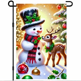 BlissYard Christmas Garden Flag Holiday Snowman Reindeer Garden Flag 12x18 Inch Double Sided Outdoor Decoration for Winter Season Yard Porch Lawn Display Festive Holly Gardens Flags