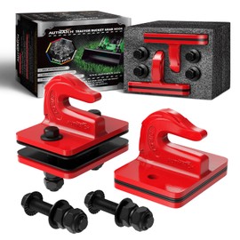 AUTMATCH Tractor Bucket Grab Hook 3/8" (2 Pack) - Bolt On Grab Hook Tow Hook Mount with Backer Plate and Rubber Pads, Grade 70 Forged Steel Max 18,000Lbs Work for Loader, Tractor Bucket, Truck, Red