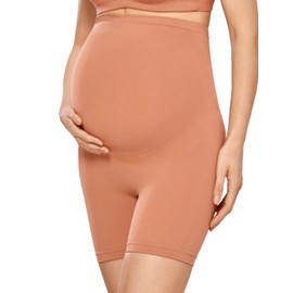 Gratlin Women's Seamless Maternity Shapewear for Dresses Pregnancy Shorts Panties High Waist Mid-Thigh Underwear Sun Kissed Large