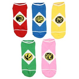 Bioworld Calcetines Power Rangers para adultos, diseño de disfraz de personaje, paquete de 5 calcetines de tobillo que no se muestran, Varios colores, 9-11