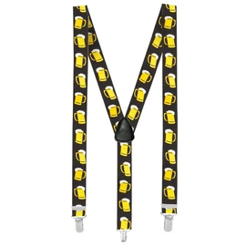 Boland - Hosenträger, 1 Stück, Elasthan, Gummi, Metallschließe, Lederpatch, Suspenders, Motiv, Verkleidung, Kostüm, Mottoparty, Karneval