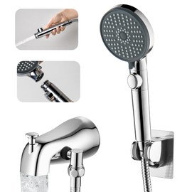 GUOYINDONG Tub Spout with Diverter, Chrome Metal Bathtub Faucet with Sprayer High Pressure 5 Settings Hand Shower Slip-On Bath Spout Faucet Set