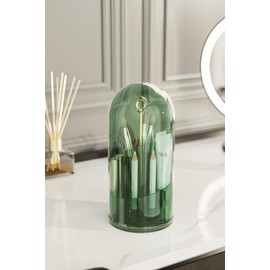 Cosmetic Make Up Organiser, 360° Rotatable, Makeup Brush Storage for Desktop with Ceiling (Green-Gold)