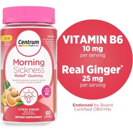 NUEVO Centrum Alivio de las Enfermedades Matutinas Gomoso Cítrico Jengibre 60 ct