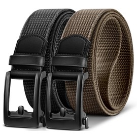 BULLIANT Men Golf Belt 2Pack, Ratchet Stretch Belt Fully Adjustable For Exact Fit 1 3/8"(Black/Light Brown,38"-42" Waist Adjustable)