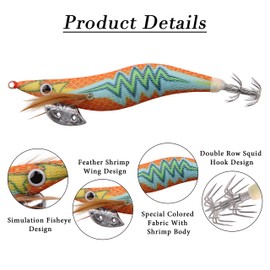 SHADDOCK Fishing Squid Lures Kit 10pcs Luminous Squid Jig Shrimp Lure Artificial Baits Kit for Octopus Cuttlefish(3.0#-10pcs)