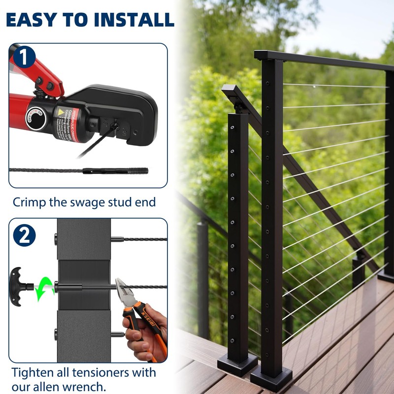 Toscoco 14 Pack Black Cable Railing Kit Invisible Receiver&Threaded Stud