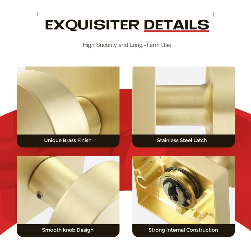 Heittis 2 Pack Dummy Door Knobs, Satin Brass Non Turning