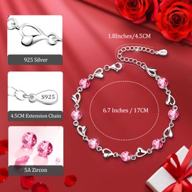 Women's Heart Bracelet 925 Silver Cubic Zirconia Bracelet Silver Crystal Bracelet Adjustable Jewellery Women's Gift for Christmas Valentine's Day for Her Women, Silver, Cubic Zirconia