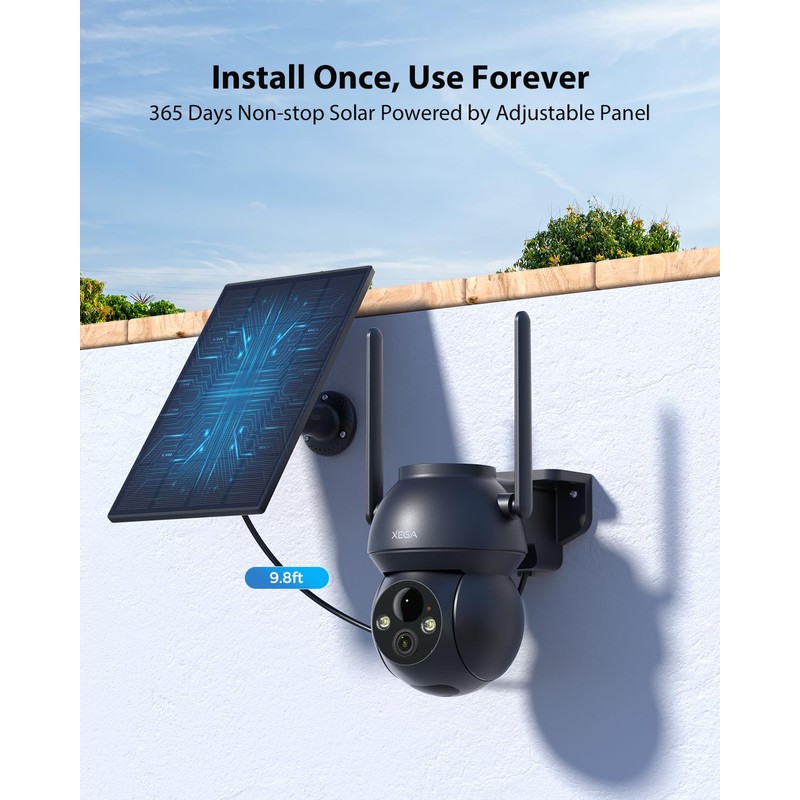 Xega Solar Surveillance Camera Outdoor Wireless 2K Super HD PTZ