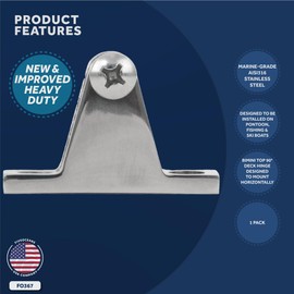 Five Oceans Bimini Top Hardware - Marine Bimini Top 90 Degree Deck Hinge with Screw Pin, Heavy-Duty AISI316 Stainless Steel Bimini Top Mounting Hardware - FO367
