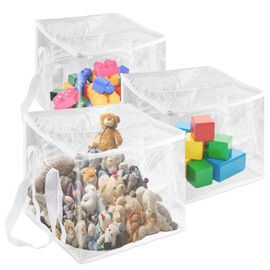 3pcs 13.78x13.78x13.78" Clear Toy Storage Bags, Extra Large PVC Storage Bags with Handle and Zipper Plastic Toy Organizer for Puzzles Building Blocks Stuffed Animals Clothing