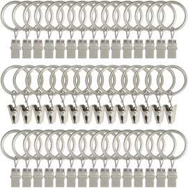 AMZSEVEN 44 Pack Metal Curtain Rings with Clips, Curtain Hangers Clips, Drapery Clips with Rings, Drapes Rings 1 in Interior Diameter, Fits Diameter 5/8 in Curtain Rod, Matte Silver