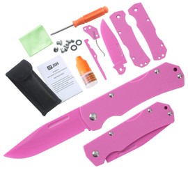 JIN Alpha Kids Pocket Knife, Fidget Toy, DIY Making Kit, Folding EDC, Fake Knives, Safe for Kids, Pink G10 Blade & Handle, Girls Gift, Camping Tool