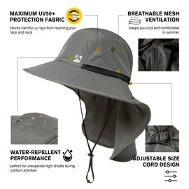Summer Sun Hats Shade Men Big Head Wide Brim Neck Flap Safari Waterproof Beach UPF50+ Fishing Hiking Dark Grey Large X-Large L XL
