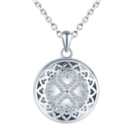 CPSLOVE Women's and Girls' Photo Necklace Lockets 925 Silver Skeleton Clover Zircon Chains Creative Four Leaf Clover Open Pendant Photo Openable Pendant Fashion Jewellery, Silver, Cubic Zirconia