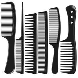 Kolavia Juego de 6 peines para el cabello, color negro, duradero, ancho y fino, cola de rata, peine de peluquería para mujeres y hombres, peines profe