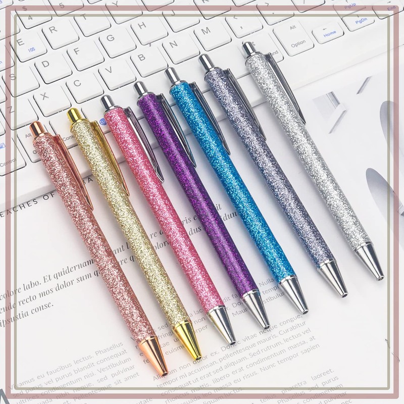 NTGRTY 7 Glitter Ballpoint Pens Bling Metal Pens for School