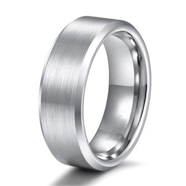 TRUMIUM 8mm Tungsten Ring Silver Brushed Finish Beveled Edge Wedding Band for Men Women Comfort Fit Size 8